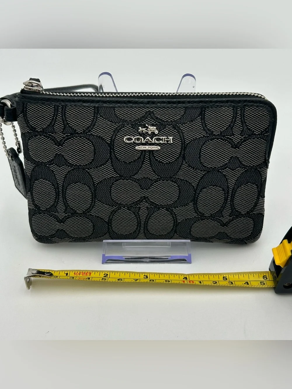 Coach Signature Black Denim Zip Wristlet